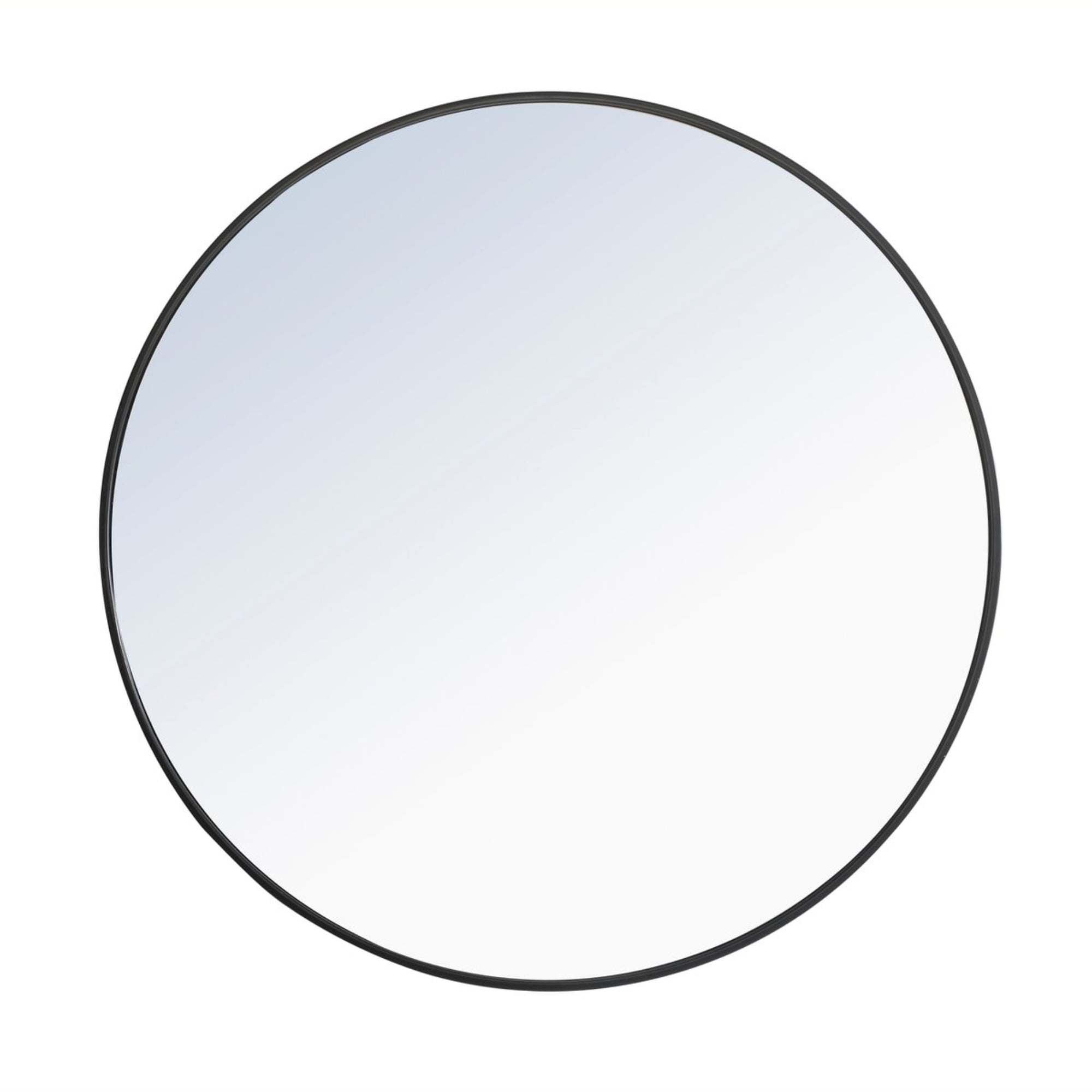 Contemporary Round Metal Frame Mirror 36" Black Finish