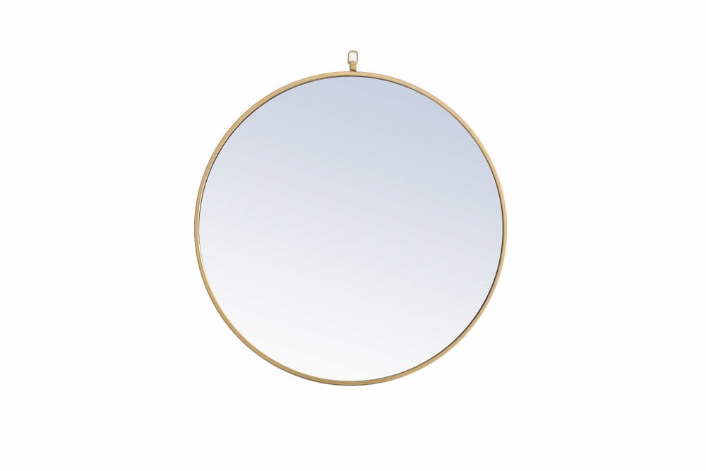 Contemporary 28" Gold Round Metal Frame Mirror with Decorative Hook
