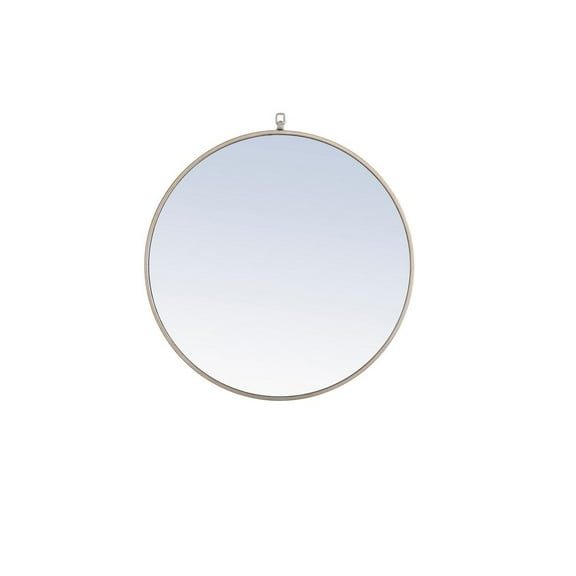 Metal frame Round Mirror with decorative hook 28 inch Silver finish