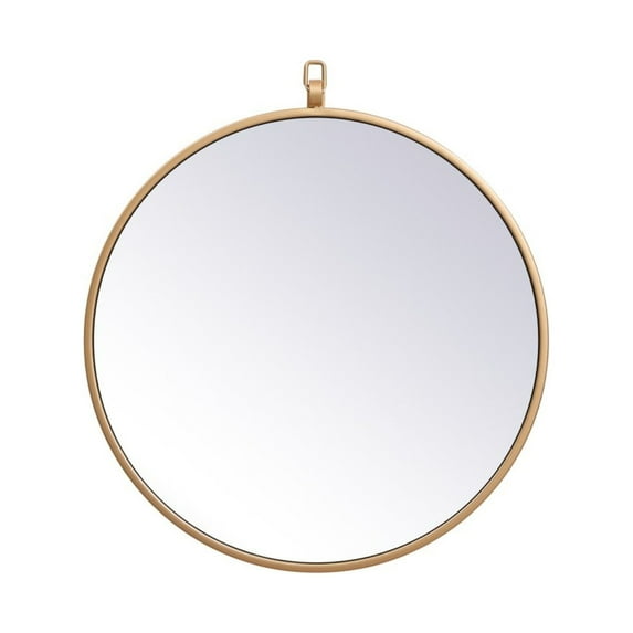 Metal frame round mirror with decorative hook 18 inch in Brass