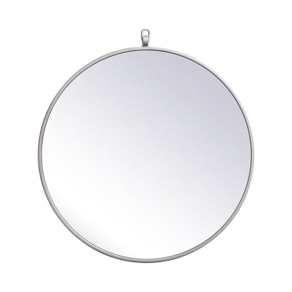 Metal frame round mirror with decorative hook 21 inch in Silver