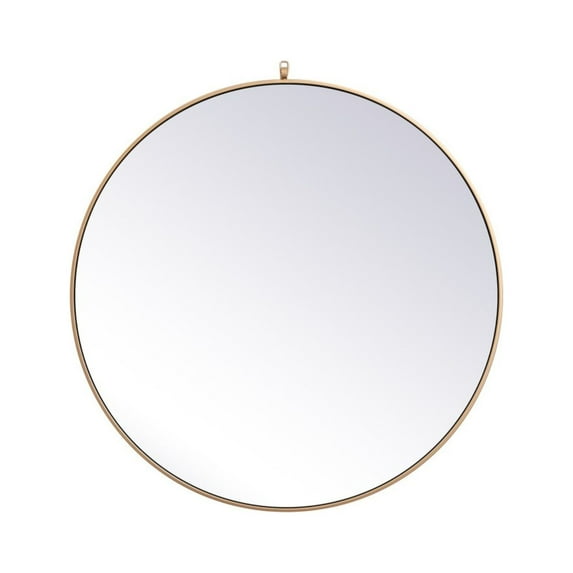 Metal frame round mirror with decorative hook 39 inch in Brass