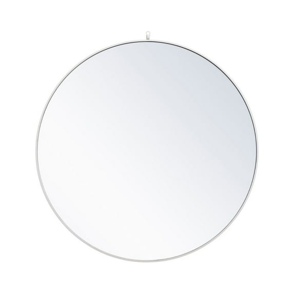 Metal frame round mirror with decorative hook 48 inch in White