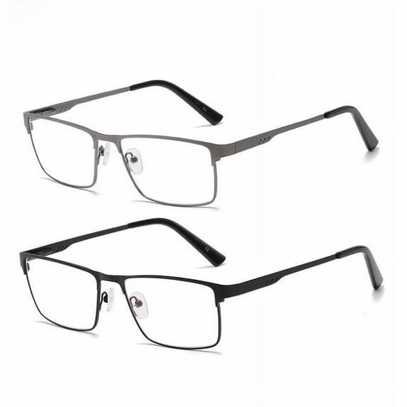 Metal frame square spring leg elderly reading glasses reading glasses long-lasting use-Gun gray-375°