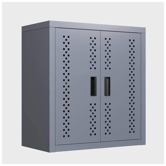 Metal garage cabinet with door, wall-mounted storage cabinet, floating tool cabinet for basements, kitchens, and warehouses (gray, 13.77" H)