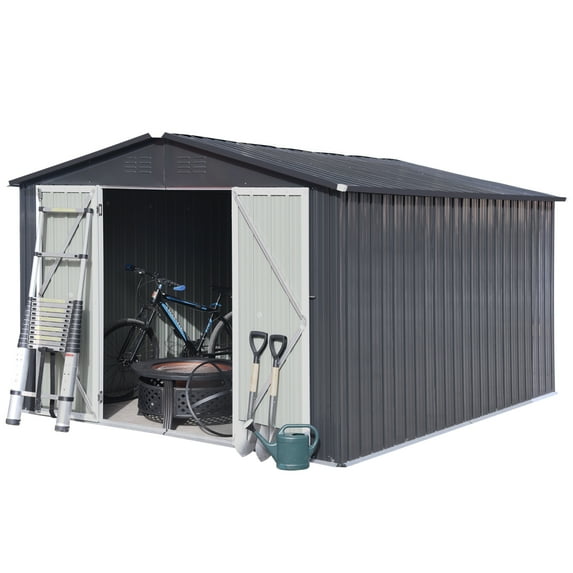Metal garden sheds 10ftx8ft outdoor storage sheds Dark-grey