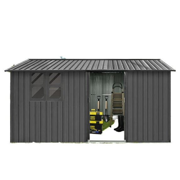 Metal garden sheds 12ftx10ft outdoor storage sheds white+black with window with sliding door