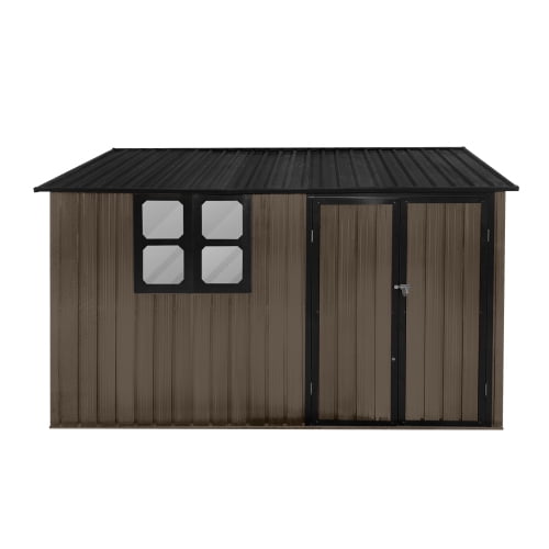 Metal garden sheds,outdoor storage sheds Brown+Black with window and two integrated punched vents, 10ftx8ft