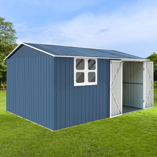 Blue 10ft x 12ft Metal Garden Shed with Window and Vents