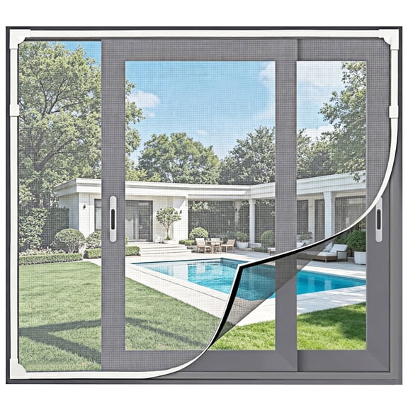 Metal-gripping Window Screen, White Frame Black Mesh, 47.2 x 51.2 inch Fiberglass Fly Screen for Windows, No-Drill Installation, Strong Metal-gripping Strip, Clear View Unwelcome Animals Protection