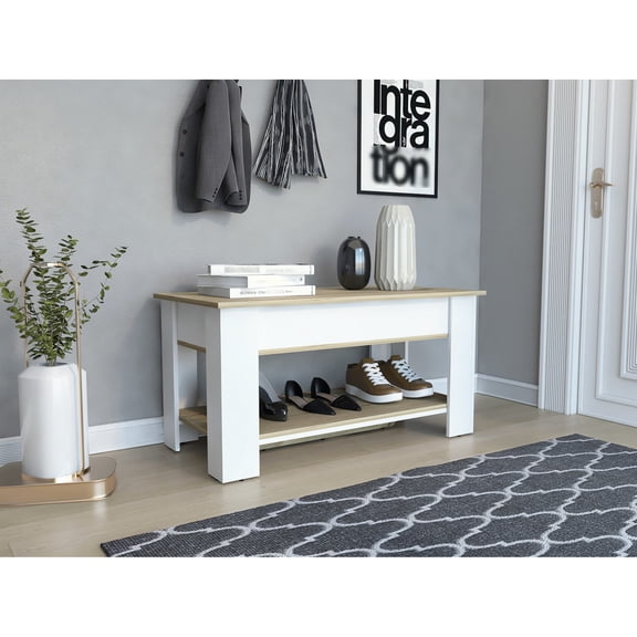 Metal - hinged liftable top, 1 - shelf storage in light oak and white - Keeps items well - arranged