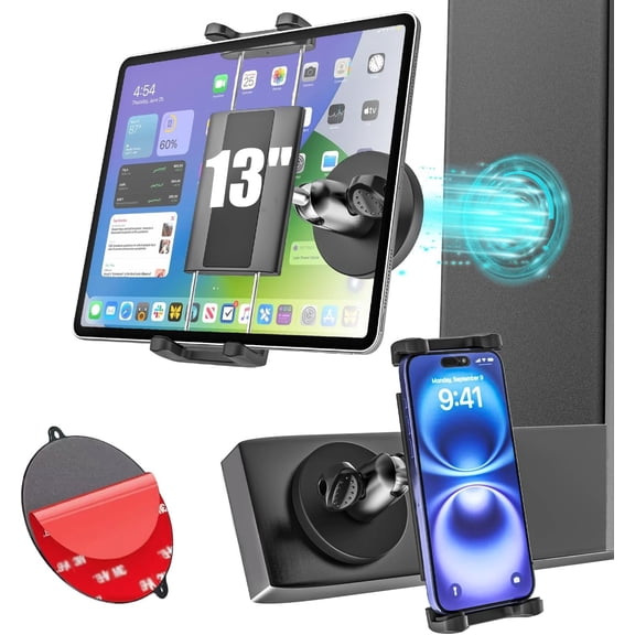 Metal iPad Mount for Tractor/Golf Cart/Forklift//Gym/Fridge/Metal Surface, Tablet Holder Mount Compatible with 4-13" iPad Pro, Air, Mini, Galaxy, Phone