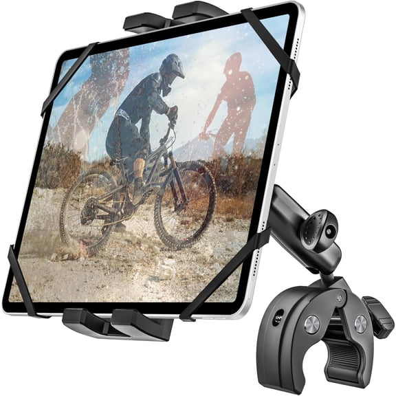 Metal iPad Tablet Mount for Boat Helm Wheelchair Golf Cart Stroller Bike Motorcycle Marine Rail Mic Stand - 360 Adjustable Handlebar Clamp Holder for 4-13" iPad Pro Air Mini Galaxy iPhone