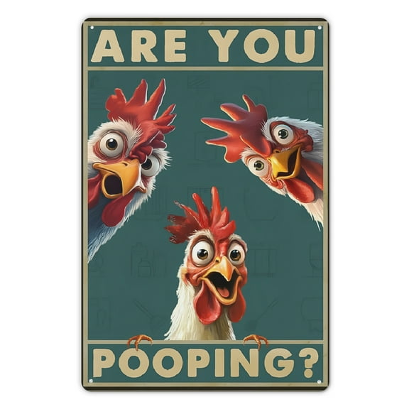 Metal plaque, Metal Chicken Tin Sign Are You Pooping Funny Tin Sign for Bathroom Toilet Wall Decor Tin Sign 8x12inch Wall Decor For Home Kitchen Bathroom Farm Garden Garage, Home
