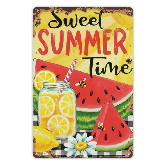 Metal plaque, Tin Sign Vintage Wall Retro Metal,Sweet Summertime Watermelon Lemonade,Metal Sign Retro Wall Decor for Home Cafes Office Store Club Sign Gift Plaque Tin Sign 8X12 inch Wall Decor