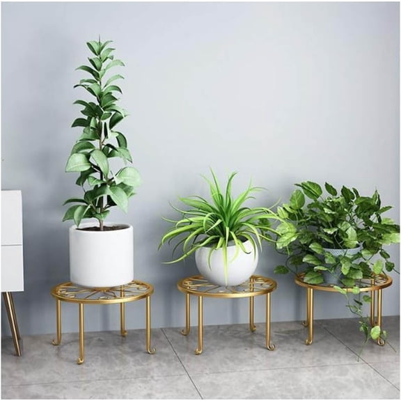 Metal potted plant stand, rust-proof iron flower pot stand, heavy duty for indoor patio (Gold)