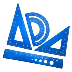 Metal protractor, aluminum ruler, metal set square, triangle ruler, drafting triangle, etc - Sky blue