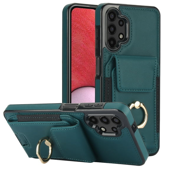Metal ring holder leather phone case for Samsung A55 A35 A25 A15 A54 A14 A73 A53 A13 A72 A52 A42 A12 A71 A51 card Solt stand cover