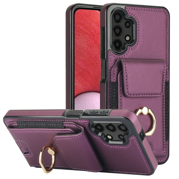 Metal ring holder leather phone case for Samsung A55 A35 A25 A15 A54 A14 A73 A53 A13 A72 A52 A42 A12 A71 A51 card Solt stand cover