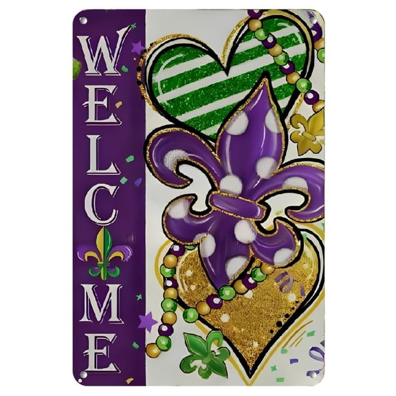 Metal sign 12x8 Inch for Outside Small Masquerade Mask Beads New Orleans Carnival Celebration Holiday Yard Decoration. 8x12inches metal sign for Living Room Bathroom Bedroom Decor Ready to Hang