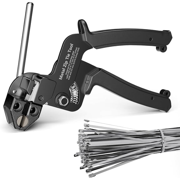 Metal tie tool, comes with 100 pieces 11.8-inch 304 stainless steel ties, suitable for outdoor fences, cables, pipes, vehicles, farms, car parts, exhaust wrap, silver