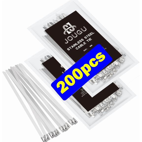Metal ties 20011.8-inch 304 stainless steel locking cable 250-pound 300 heavy-duty exhaust wrap multi-purpose binding for machinery, vehicles, farms, cables, pipes, fences (200)