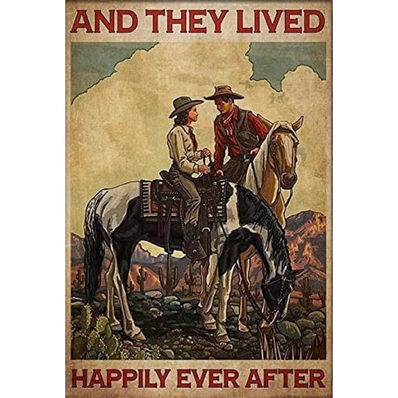 Metal tin Sign Plaque Horse Couple Happily Ever After Retro Metal Tin Sign Vintage Aluminum Sign for Home Decor Room Metal Decor 8x12 inch