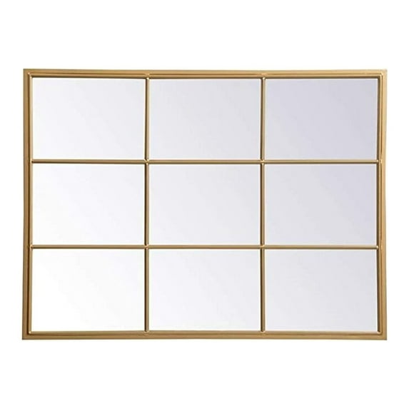 Elegant Decor Metal windowpane mirror 36 inch in in x 48 inch in in Brass