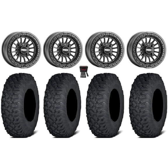MetalFX Delta Bdlk 15" Wheels Bk 35" Coyote Tires Kawasaki Mule Pro FXT
