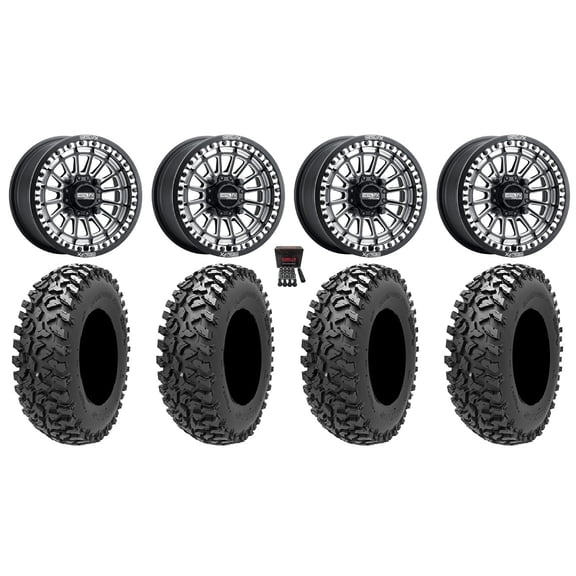 MetalFX Delta Bdlk CC 15" Wheels Bk 32" Rampage Fury Tires Kawasaki Mule Pro FXT