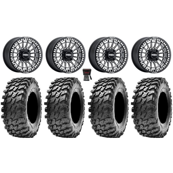 MetalFX Delta Bdlk CC 15" Wheels Bk 32" Rampage Tires Kawasaki Mule Pro FXT