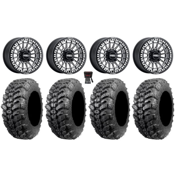 MetalFX Delta Bdlk CC 15" Wheels Bk 32" Sniper 920 Tires Kawasaki Mule ProFXT