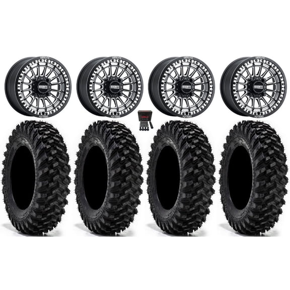 MetalFX Delta Bdlk CC 15" Wheels Bk 35" Warrior XT Tires Can-Am Commander Maverick Renegade Outlander Defender