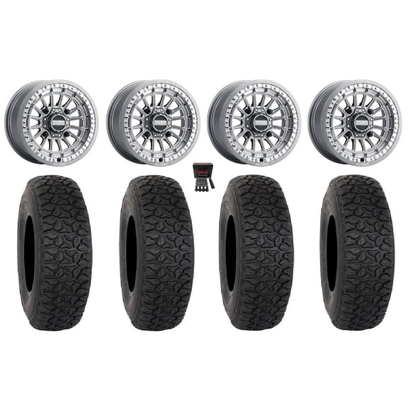 MetalFX Delta Bdlk CC 15" Wheels Gm 35" DX440 Tires Can-Am Commander Maverick Renegade Outlander Defender