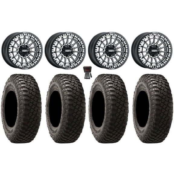 MetalFX Delta R Bdlk CC 15" Wheels Bk 35" BFG KM3 Tires Polaris RZR Turbo R & Pro R Ranger 1500 Xpedition