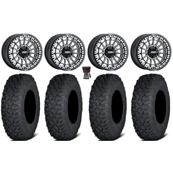 MetalFX Delta R Bdlk CC 15" Wheels Bk 35" Coyote Tires Polaris RZR Turbo R & Pro R Ranger 1500 Xpedition