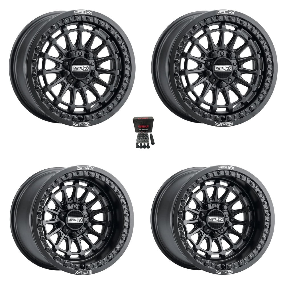 MetalFX Delta R Beadlock 15x7/15x10 Wheels Black Polaris RZR Turbo R & Pro R Ranger 1500