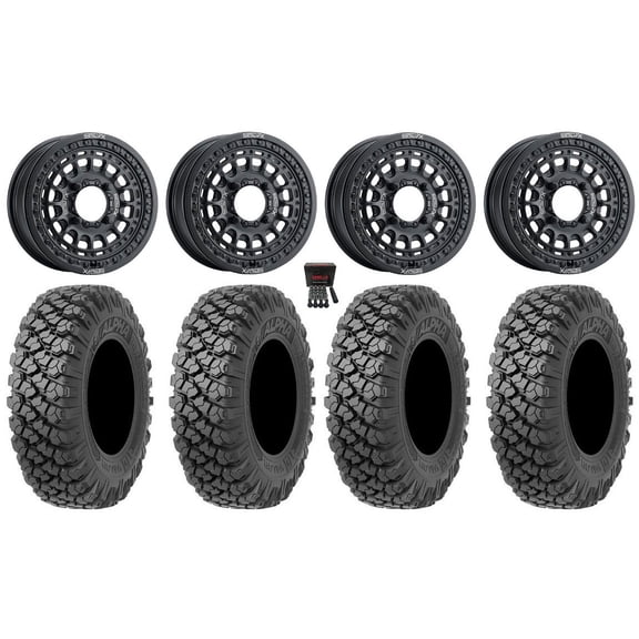 MetalFX Hitman Beadlock 15" Wheels Black 32" Alpha Tires Kawasaki Teryx Mule