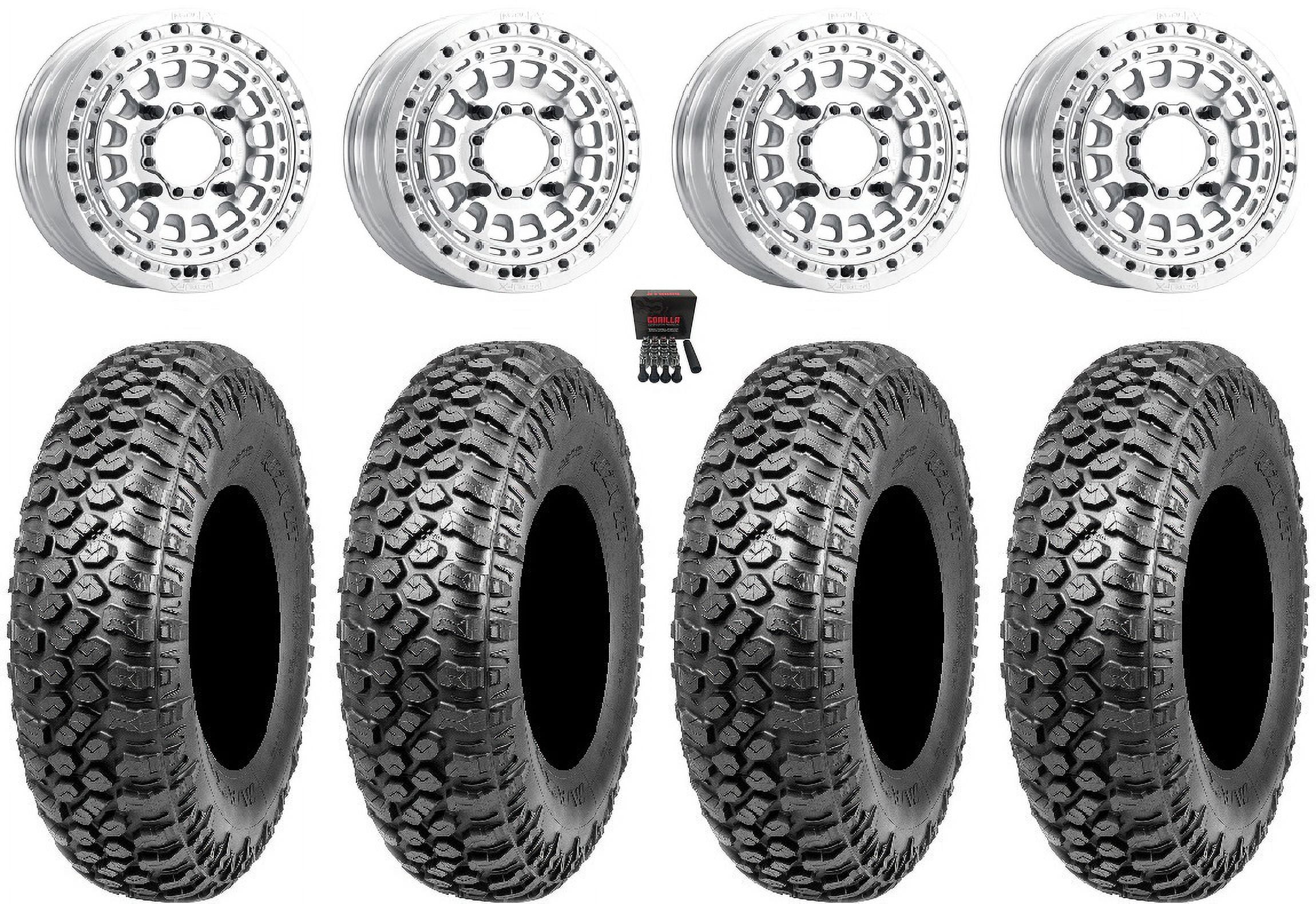 Metalfx hitman beadlock 15x6 wheels raw 32 razr xt tires can am