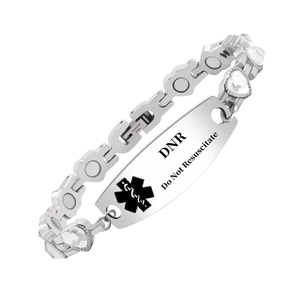 MetalJC Magnetic Stainless Steel Medical Alert ID Bracelet for Women, Engraved DNR Do Not Resuscitate