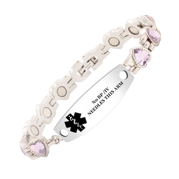 MetalJC Magnetic Stainless Steel Medical Alert ID Bracelet for Women, Engraved No BP/IV NEEDLES THIS ARM
