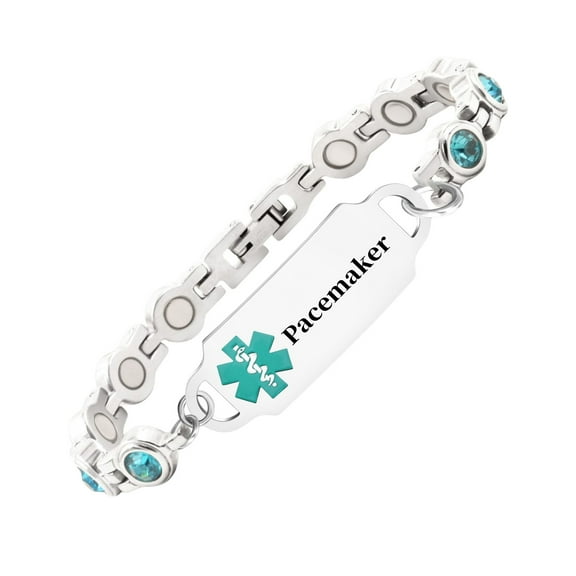 MetalJC Magnetic Stainless Steel Medical Alert ID Bracelet for Women, Engraved Pacemaker