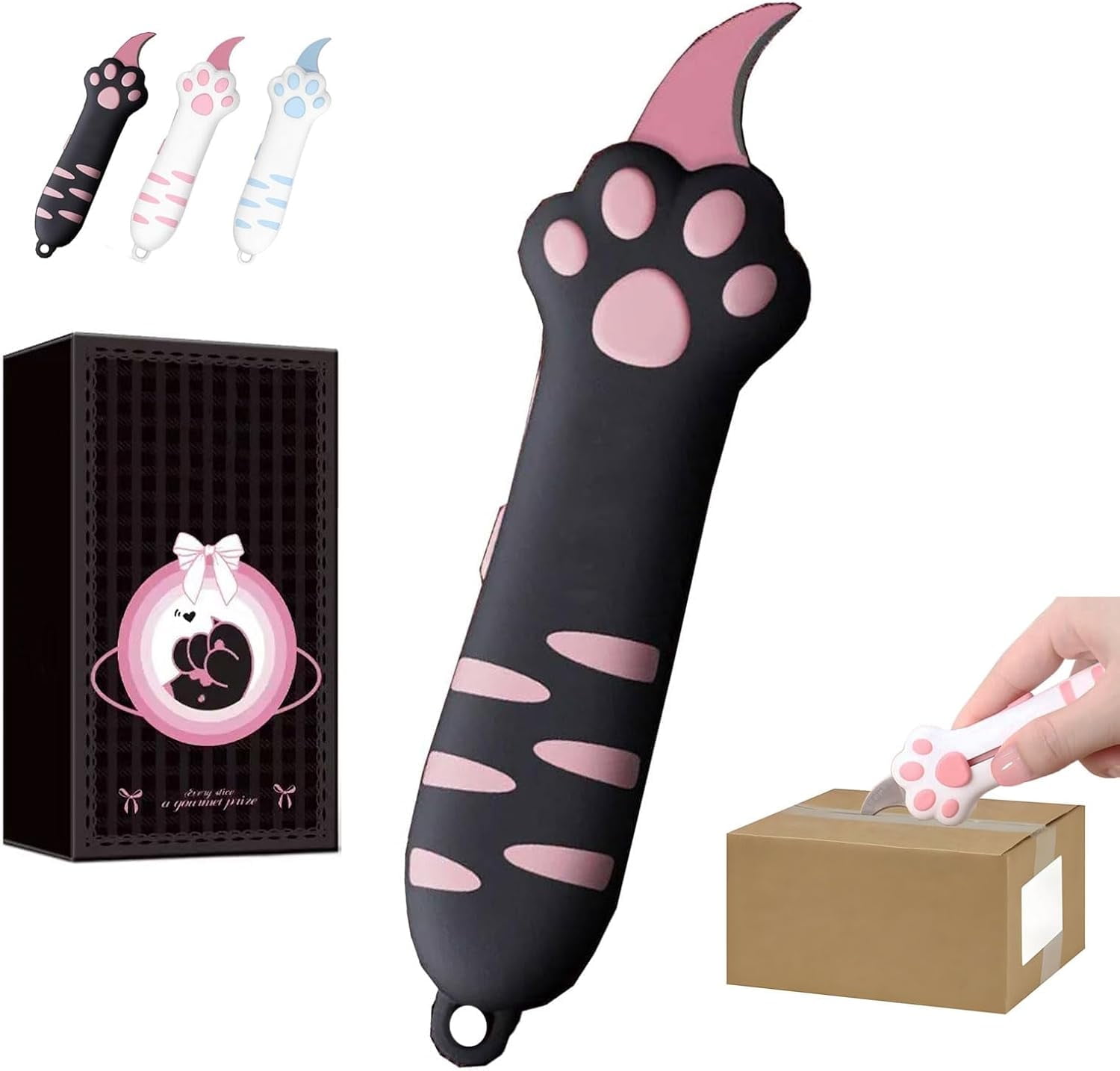 MetalJC Retractable Cat Claw Knife Cute Cat Box Cutter, Cat Paw Box Cutter, Cat Box Paper Cutter, Unpacking Packages Knife For Girl Woman