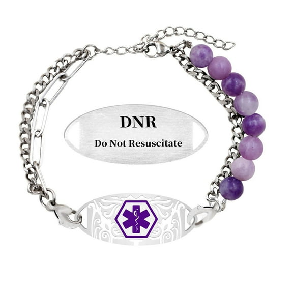 MetalJC Stainless Steel Medical Alert ID Bracelet for Men Women, Engraved DNR Do Not Resuscitate