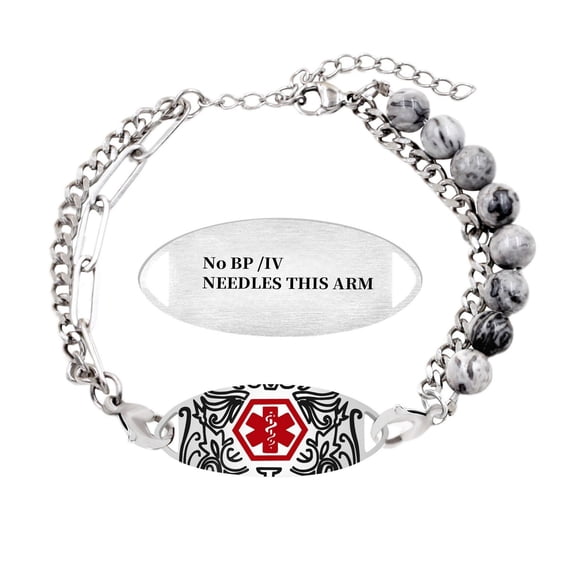 MetalJC Stainless Steel Medical Alert ID Bracelet for Men Women, Engraved No BP/IV NEEDLES THIS ARM