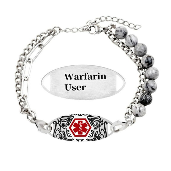 MetalJC Stainless Steel Medical Alert ID Bracelet for Men Women, Engraved Warfarin User