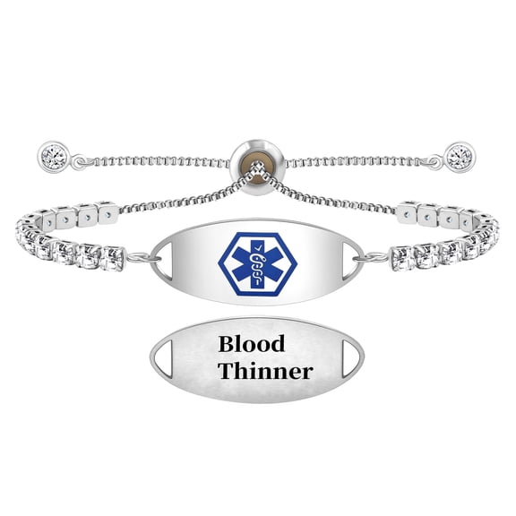 MetalJC Stainless Steel Medical Alert ID Bracelet for Women, Engraved Blood Thinner