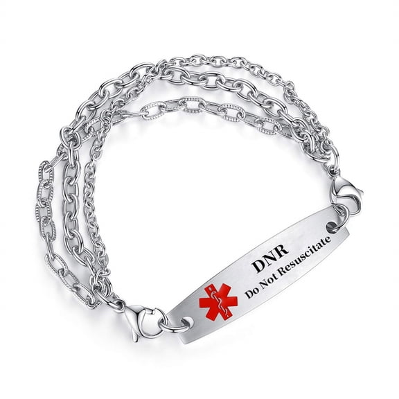 MetalJC Stainless Steel Medical Alert ID Bracelet for Women, Engraved DNR Do Not Resuscitate