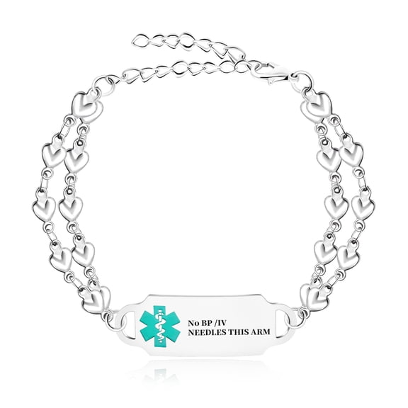 MetalJC Stainless Steel Medical Alert ID Bracelet for Women, Engraved No BP/IV NEEDLES THIS ARM