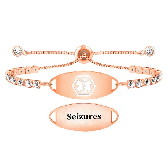 MetalJC Stainless Steel Medical Alert ID Bracelet for Women, Engraved Seizures